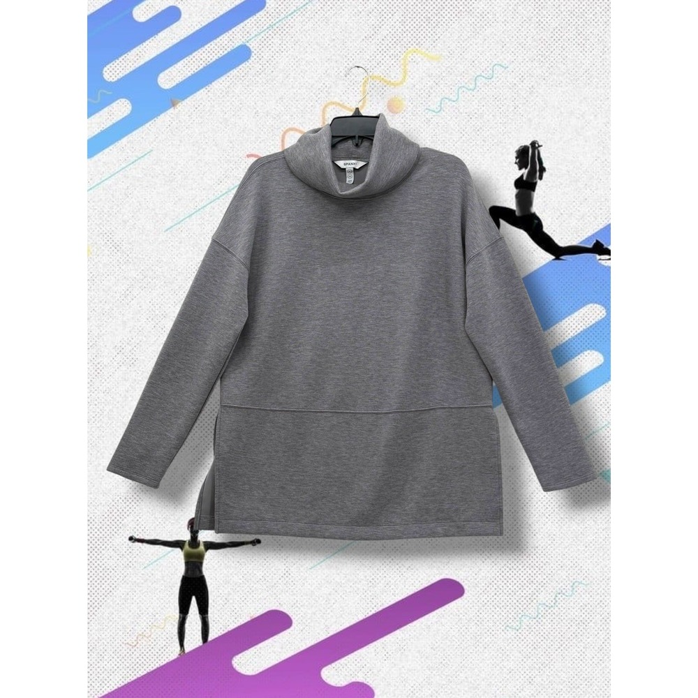 Spanx AirEssentials Mock Neck Grey Spacer Knit Tunic Sweater L